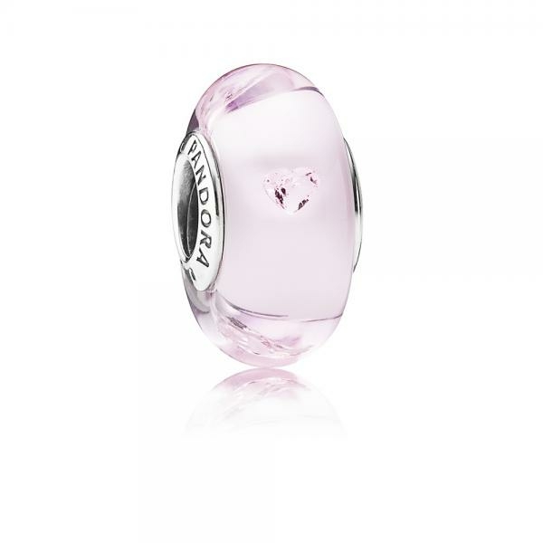 Pandora ékszer Rózsaszín muránói üveg charm cirkónia szivekkel 791632PCZ