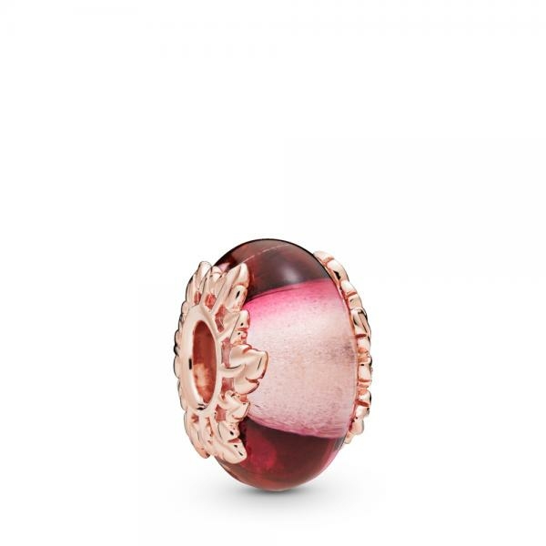 Pandora ékszer Rózsaszín muránói üveg és őszi levél rozé charm 788244
