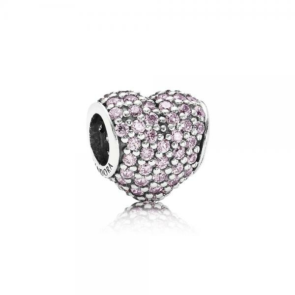 Pandora ékszer Rózsaszín pávé szív ezüst charm 791052PCZ