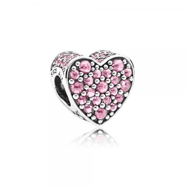 Pandora ékszer Rózsaszín ragyogó szív ezüst charm 792069PCZ