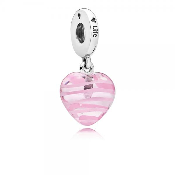 Pandora ékszer Rózsaszín szalag szív muránói üveg charm 797069