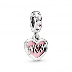 Pandora ékszer Rózsaszín szív Mom felirattal függő ezüst charm 798887C01