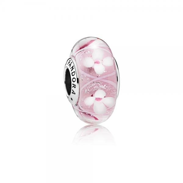 Pandora ékszer Rózsaszín virágmező muránói üveg charm 791665