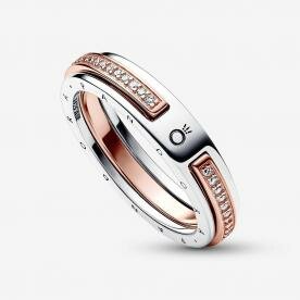 Pandora ékszer Signature ezüst rozé logó és pávé gyűrű 