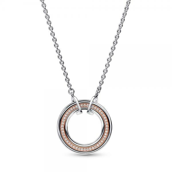 Pandora ékszer Signature ezüst rozé logó és pávé nyaklánc 382772C01-50