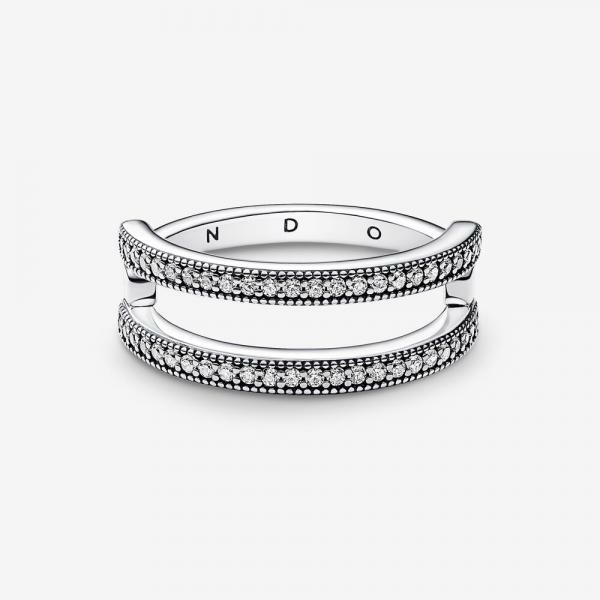 Pandora ékszer Signature logó és pávé dupla ezüst gyűrű 