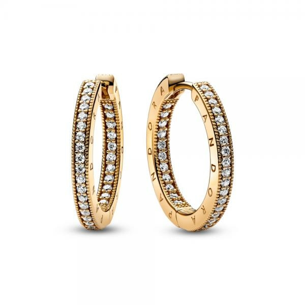 Pandora ékszer Signature logo és pávé shine karika fülbevaló 262738C01