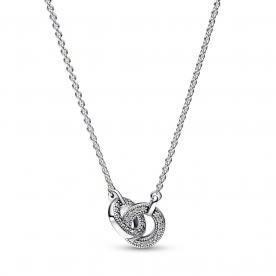 Pandora ékszer Signature összefonódott ezüst logó és pávé nyaklánc 392736C01-45