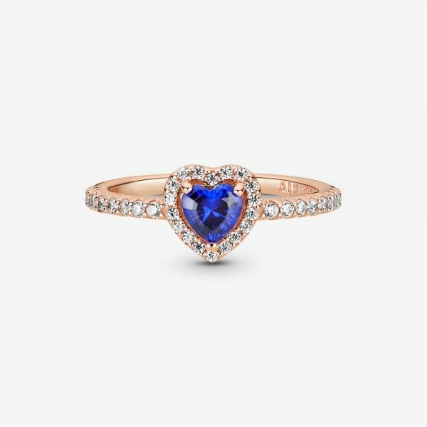 Pandora ékszer Szikrázó kiemelt szív rozé gyűrű kék kristállyal 