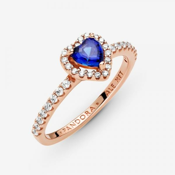Pandora ékszer Szikrázó kiemelt szív rozé gyűrű kék kristállyal 