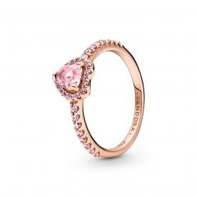 Pandora ékszer Szikrázó kiemelt szív rozé gyűrű rózsaszín kristállyal 