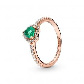 Pandora ékszer Szikrázó kiemelt szív rozé gyűrű zöld kristállyal 