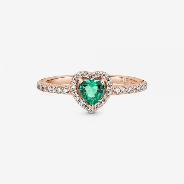 Pandora ékszer Szikrázó kiemelt szív rozé gyűrű zöld kristállyal 