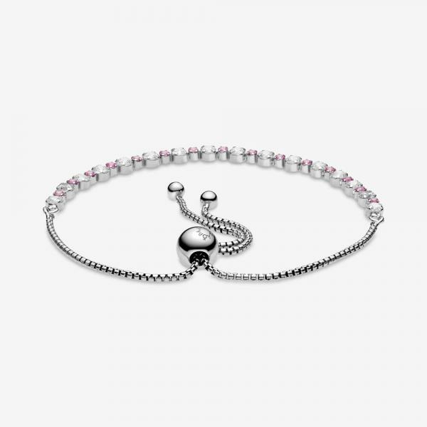 Pandora ékszer Szikrázó rózsaszín és fehér ezüst tenisz karkötő 