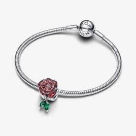 Pandora ékszer Szikrázó virágzó piros rózsa ezüst charm 793201C02