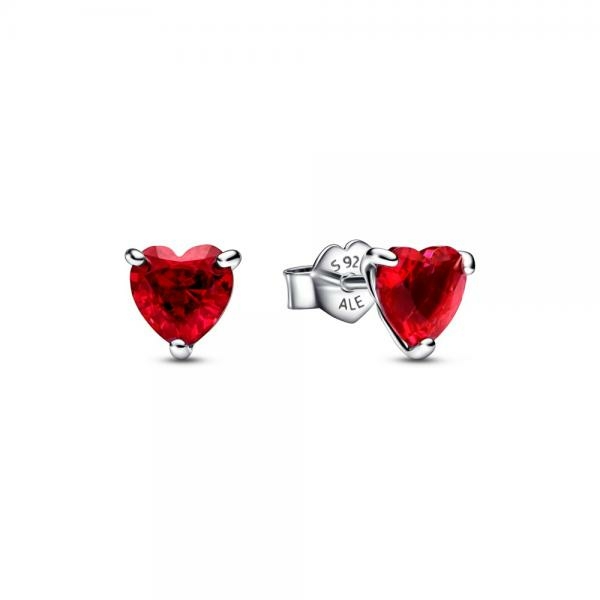 Pandora ékszer Szikrázó vörös szív ezüst fülbevaló 292549C01