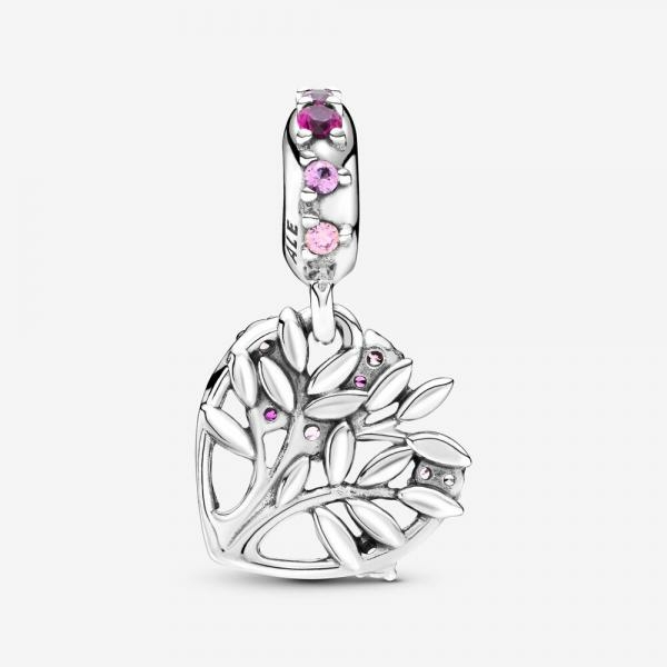 Pandora ékszer Szív családfa függő ezüst charm rózsaszín kövekkel 799153C01