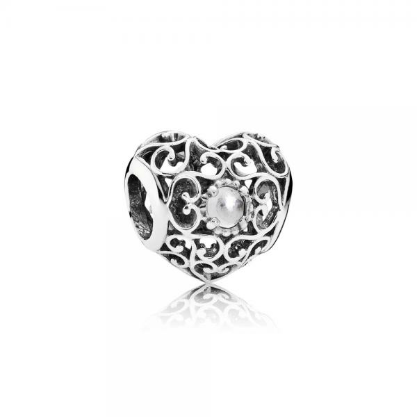 Pandora ékszer Születésköves szív április ezüst charm 791784RC