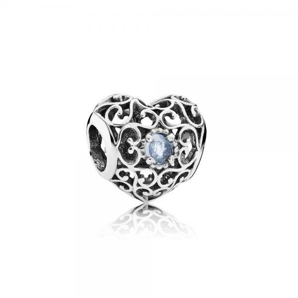 Pandora ékszer Születésköves szív március ezüst charm 791784NAB