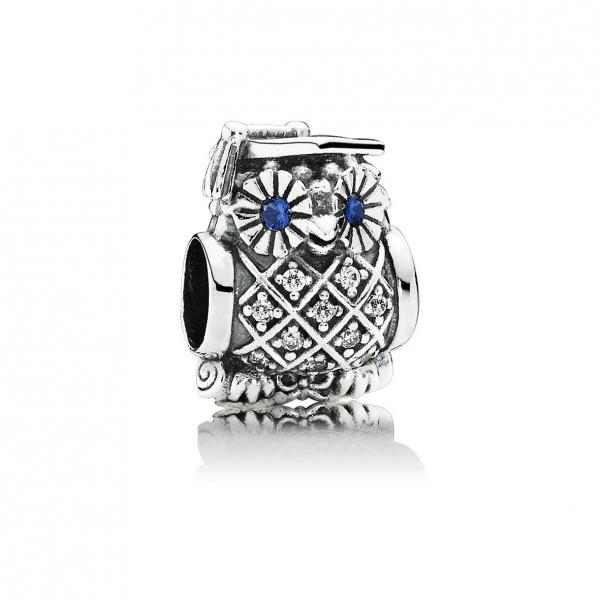 Pandora ékszer Taláros bagoly ezüst charm svájci kék kristállyal 791502NSB