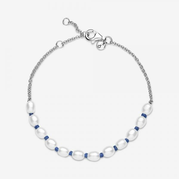 Pandora ékszer Tenyésztett gyöngy ezüst karkötő kék csomókkal 