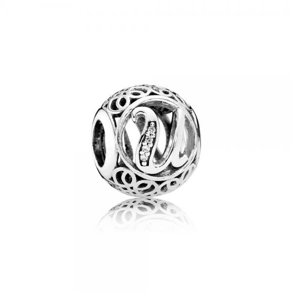 Pandora ékszer U betű ezüst charm cirkóniával 791865CZ