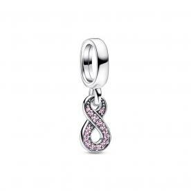 Pandora ékszer Végtelen jel függő ezüst charm rózsaszín kristállyal 792766C01