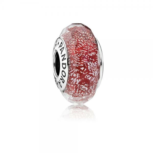 Pandora ékszer Vörös csillámló muránói üveg ezüst charm 791654