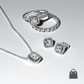Pandora ezüst szett: csillogó nyaklánc, fülbevaló és gyűrűk - szett