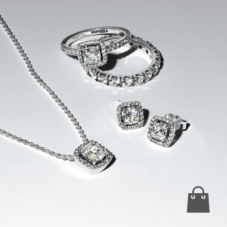 Pandora ezüst szett: csillogó nyaklánc, fülbevaló és gyűrűk