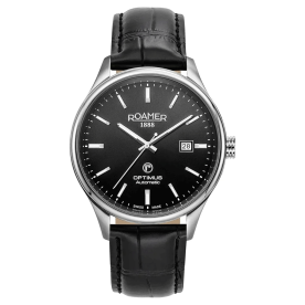 Roamer Optimus ezüst színű automata férfi óra fekete bőr szíjjal 983983418505