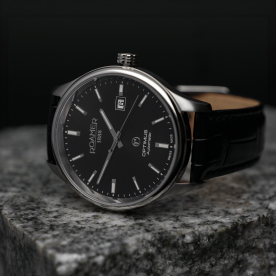 Roamer Optimus ezüst színű automata férfi óra fekete bőr szíjjal 983983418505