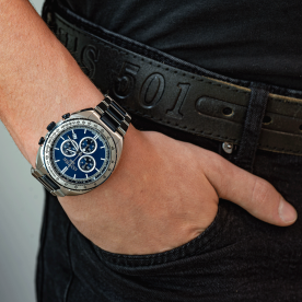 Roamer Power Chrono ezüst kék kronográf férfi óra 868837424570
