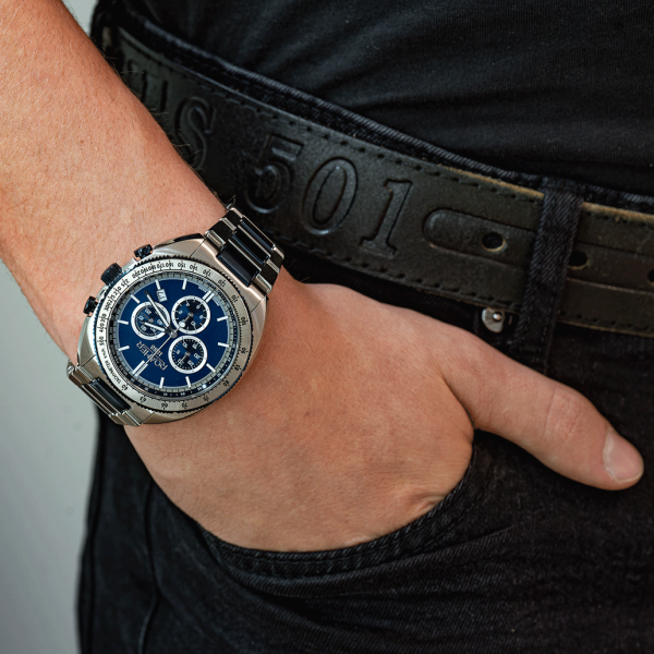 Roamer Power Chrono ezüst kék kronográf férfi óra 868837424570