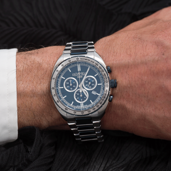 Roamer Power Chrono ezüst kék kronográf férfi óra 868837424570