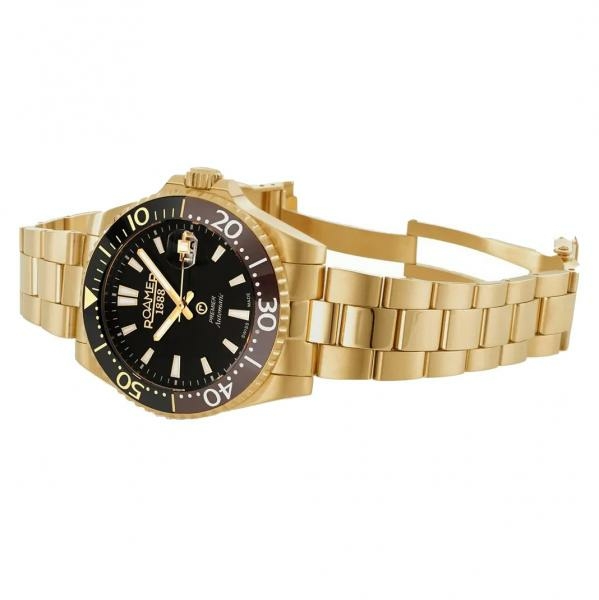Roamer Premier barna fekete számlapos arany színű automata férfi óra 986983488520