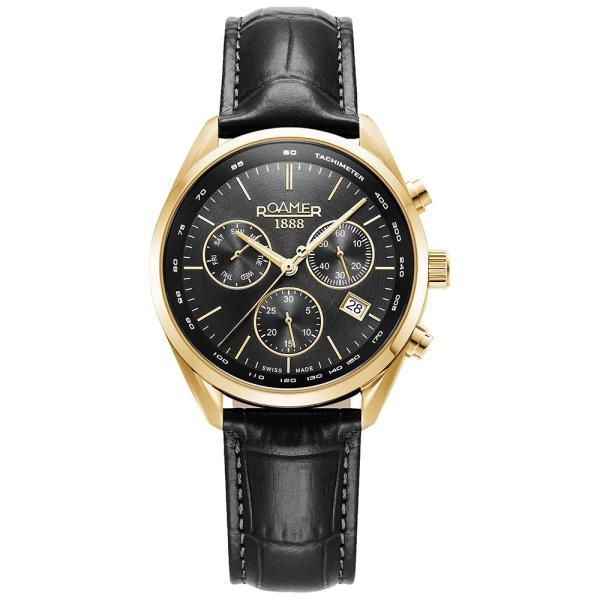 Roamer Pro Chrono fekete számlapos bőrszíjas chronograph férfi karóra 993819488502