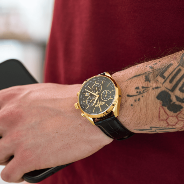 Roamer Pro Chrono fekete számlapos bőrszíjas chronograph férfi karóra 993819488502