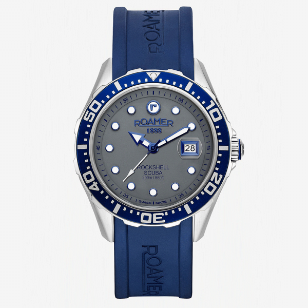 Roamer Rockshell Mark III Scuba szürke férfi búváróra kék kaucsuk szíjjal 867833415502