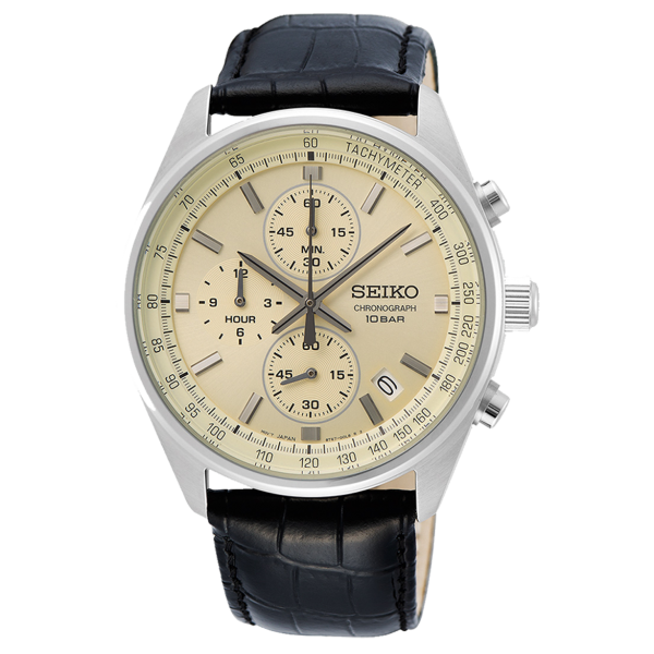 Seiko Chronograph bőrszíjas sárga számlapos karóra SSB383P1