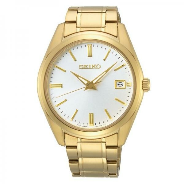 Seiko Classic fémszíjas fehér számlapos arany férfi kvarc óra SUR314P1