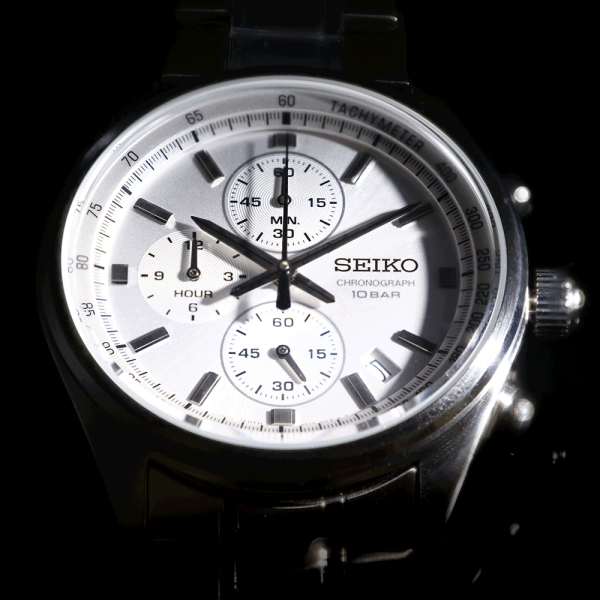 Seiko Ezüst szíjas fehér számlapos kronográf férfi óra SSB375P1