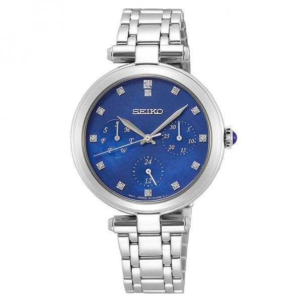 Seiko Ezüst szíjas kék számlapos női óra gyémántokkal SKY661P1