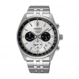 Seiko Fekete és fehér számlapos kvarc férfi chronograph ezüst óra SSB425P1