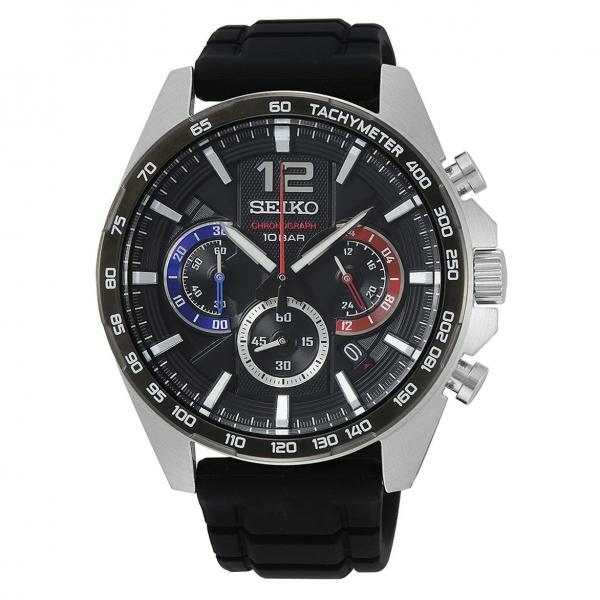 Seiko Fekete szilikonszíjas chronograph férfi karóra SSB347P1