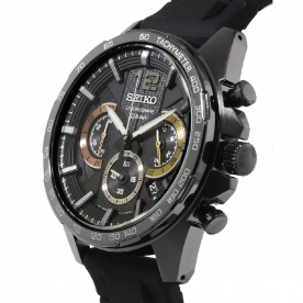 Seiko Fekete szilikonszíjas kvarc chronograph férfi óra SSB349P1