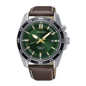 Seiko Kinetic barna bőrszíjas zöld számlapos férfi óra SKA791P1