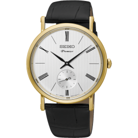 Seiko Klasszikus bőrszíjas arany színű kvarc férfi karóra SRK036P1