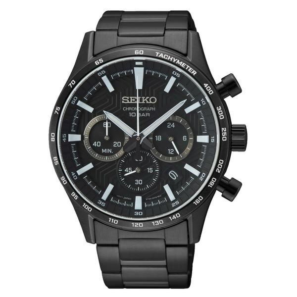 Seiko Neo Sports Chronograph fémszíjas fekete számlapos férfi fekete karóra SSB415P1