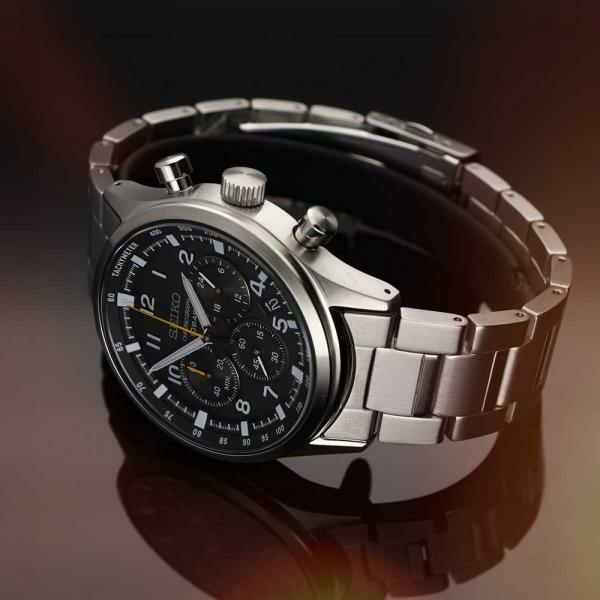 Seiko Neo Sports fekete számlapos textil hibrid szíjas chronograph férfi karóra SSB449P1